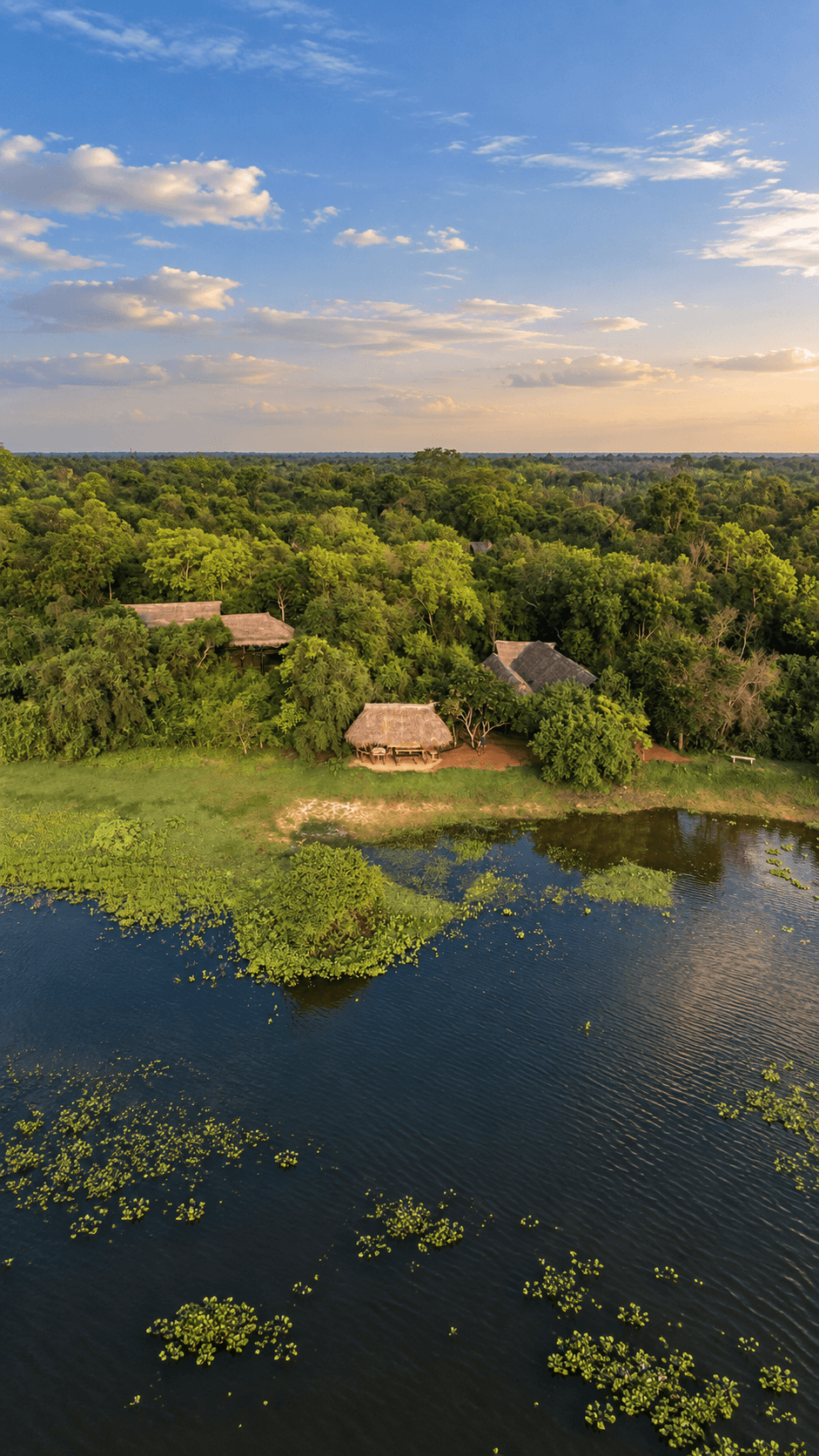 An eco-lodge tucked between forest and a quiet lake