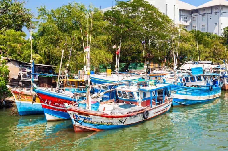 Colourful fishing boats at Negombo harbour, Sri Lanka