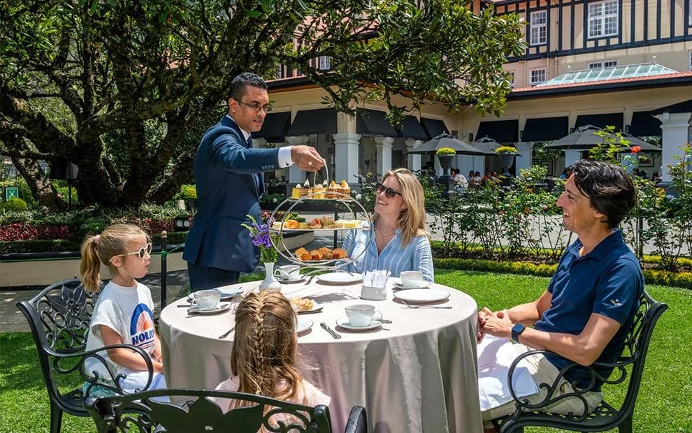 Afternoon tea served in a garden in Sri Lanka’s hill country