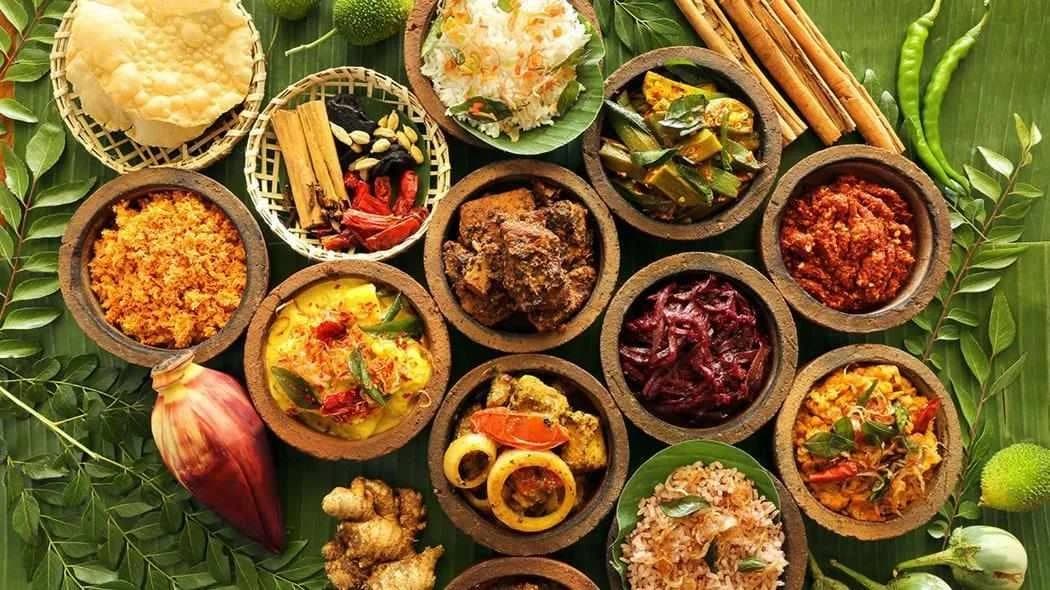 Sri Lankan rice and curry served with a selection of local dishes